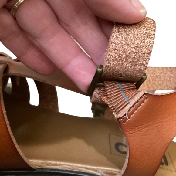 POP Comfort Fit Chunky Heel Strappy Leather Cognac Color Sandals,‎ Size 9 - Picture 8 of 13